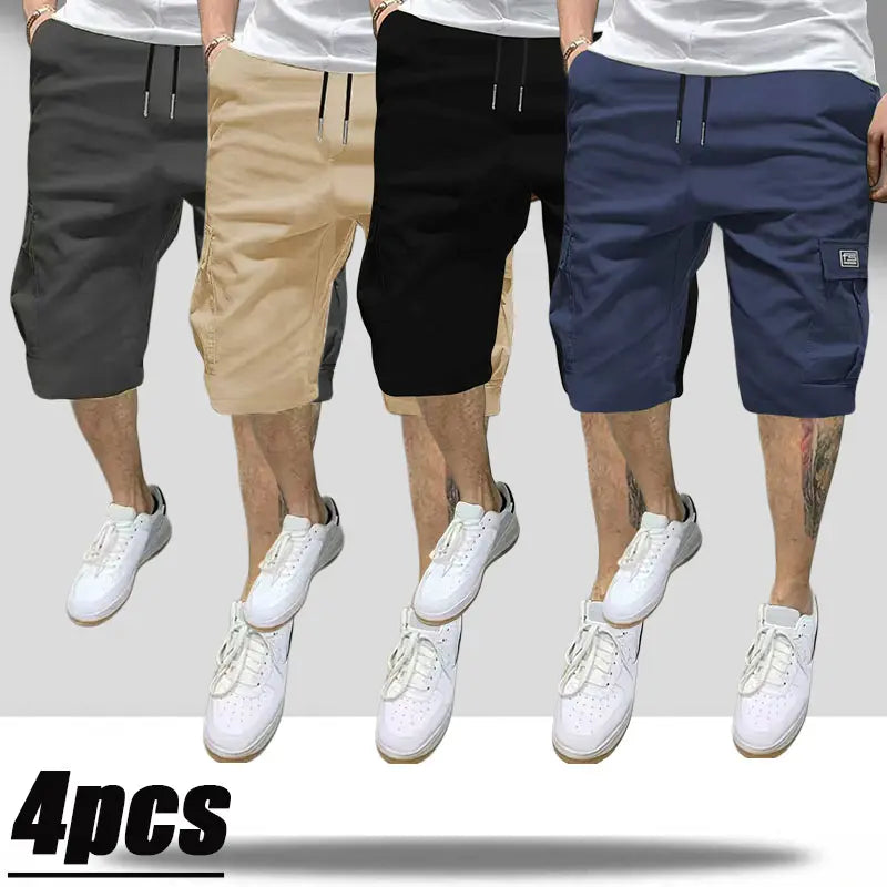 Men's 4-Pack Cargo Shorts Lightweight Summer Casual Trendy Style Multi-Pocket Practical Storage Design Adjustable Drawstring Elastic Waistband Loose Fit Breathable Ideal for Everyday Commuting Sports Menswear Tropical tiktokshopspringglowup tiktokshopspri