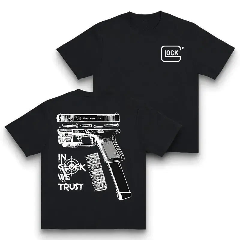 Unisex Short-Sleeve Crew Neck T-Shirt - Sports Top with Bold Graphics Print, Glock Gun Culture Art, Animal Print, Machine-Washable, Fitted, Cool Birthday Gifts for Guys