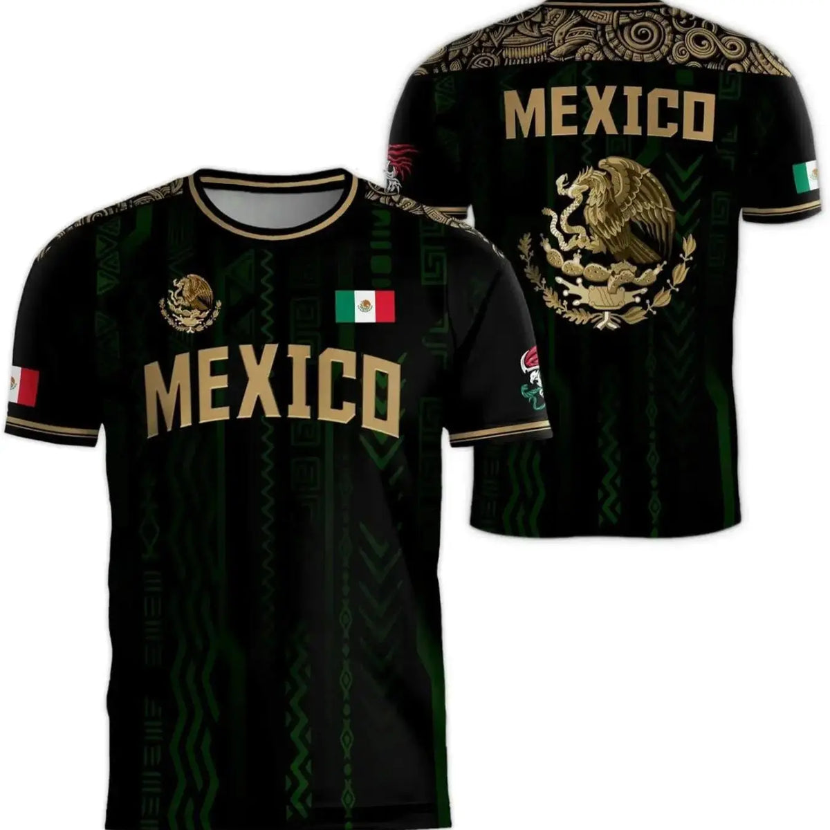 Men's Summer Short Sleeve T-Shirt Mexican Tourism Cultural Souvenir, Country Graphic Tee, Dark Pattern Round Neck, Outdoor Casual Fashion Print