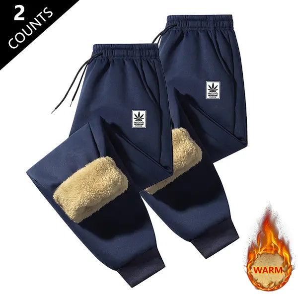 Men's 2-Pack Winter Warmth Insulated Pants - Premium Windproof Winter Trousers with Elastic Waistband, Suitable for Home, Outdoor Activities, and Travel - Machine Washable and Hand Washable, Fleece Lined Cold Weather Pants with Athletic Cuff Bottoms