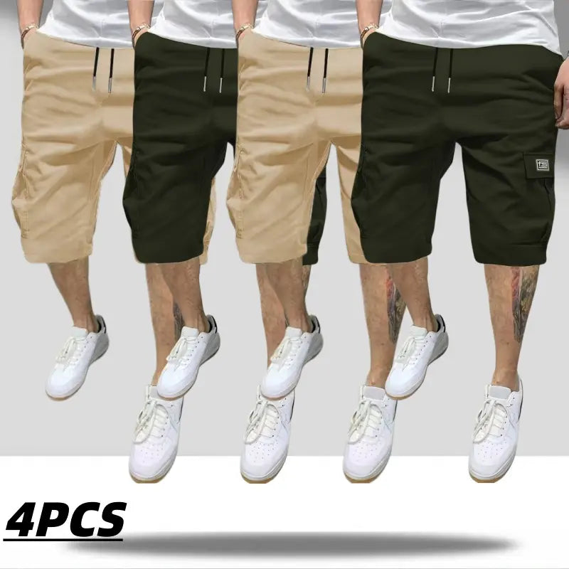 Men's 4-Pack Cargo Shorts Lightweight Summer Casual Trendy Style Multi-Pocket Practical Storage Design Adjustable Drawstring Elastic Waistband Loose Fit Breathable Ideal for Everyday Commuting Sports Menswear Tropical tiktokshopspringglowup tiktokshopspri
