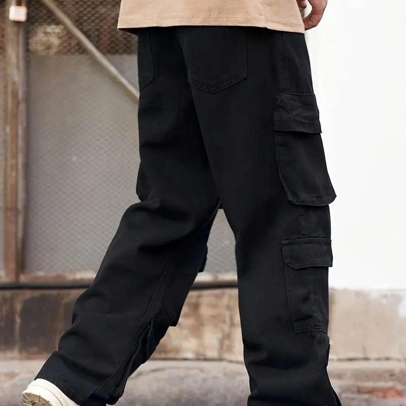 Men's Minimalist Loose-Fit Plain Trouser - Smooth Cotton-Blend Fabric with Smooth Surface, Multi-Pockets, Polyester, Viscose, Hand Wash, 4-Season Wear, 1 Pair (Casual Work Menswear Bottoms) Beige Pants