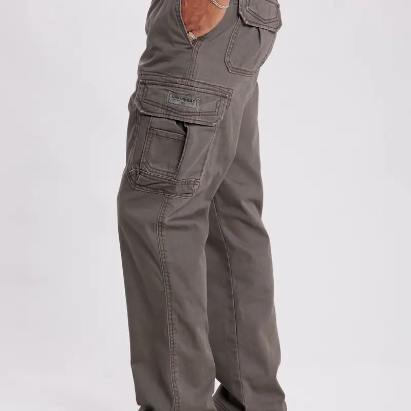 UNIONBAY Men’s Cargo Pants - Relaxed Fit Vintage Wash Cotton Twill Utility Trousers with Belt, Zip Fly Secure, Deep Pocket All-Purpose Cotton Fabric Streetwear Pants, All-Purpose Men's Pants