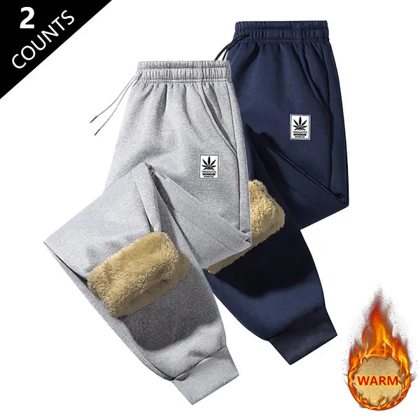 Men's 2-Pack Winter Warmth Insulated Pants - Premium Windproof Winter Trousers with Elastic Waistband, Suitable for Home, Outdoor Activities, and Travel - Machine Washable and Hand Washable, Fleece Lined Cold Weather Pants with Athletic Cuff Bottoms
