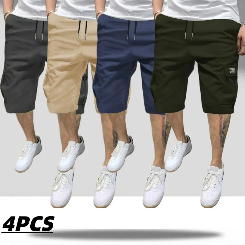 Men's 4-Pack Cargo Shorts Lightweight Summer Casual Trendy Style Multi-Pocket Practical Storage Design Adjustable Drawstring Elastic Waistband Loose Fit Breathable Ideal for Everyday Commuting Sports Menswear Tropical tiktokshopspringglowup tiktokshopspri