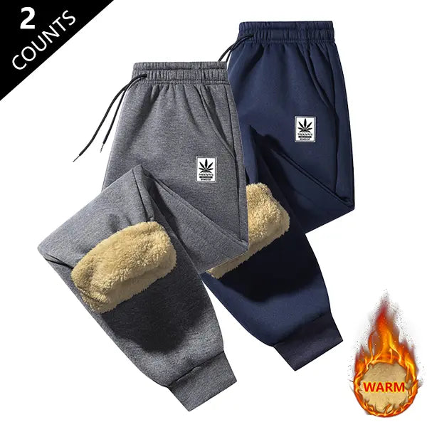 Men's 2-Pack Winter Warmth Insulated Pants - Premium Windproof Winter Trousers with Elastic Waistband, Suitable for Home, Outdoor Activities, and Travel - Machine Washable and Hand Washable, Fleece Lined Cold Weather Pants with Athletic Cuff Bottoms