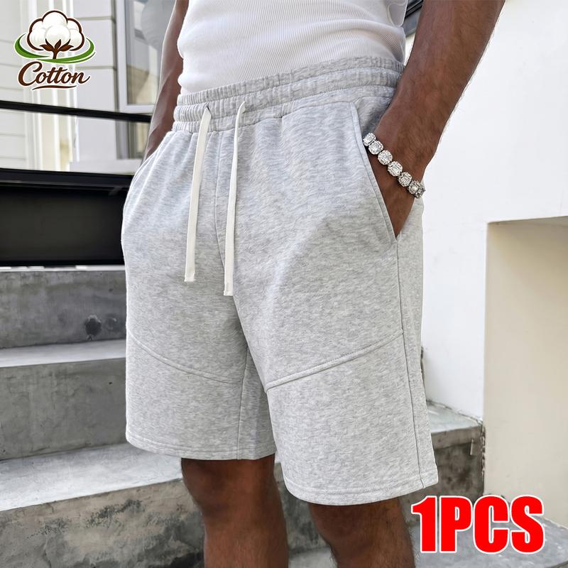 Men's 2-Pcs Black + White Cotton Casual Shorts - Stylish Menswear Loungewear, Elastic Waist Drawstring Loose-Fit, Diagonal Seam Design, Pockets for Daily & Sports Wear