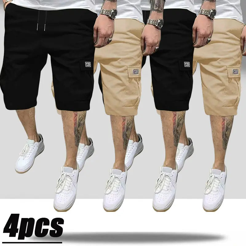 Men's 4-Pack Cargo Shorts Lightweight Summer Casual Trendy Style Multi-Pocket Practical Storage Design Adjustable Drawstring Elastic Waistband Loose Fit Breathable Ideal for Everyday Commuting Sports Menswear Tropical tiktokshopspringglowup tiktokshopspri