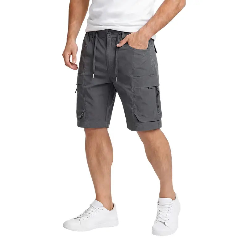 Clean Gent men’s casual cargo shorts with zippered pockets and a buttoned placket—ideal for outdoor hiking, summer leisure, work, golf, and outdoor fun.