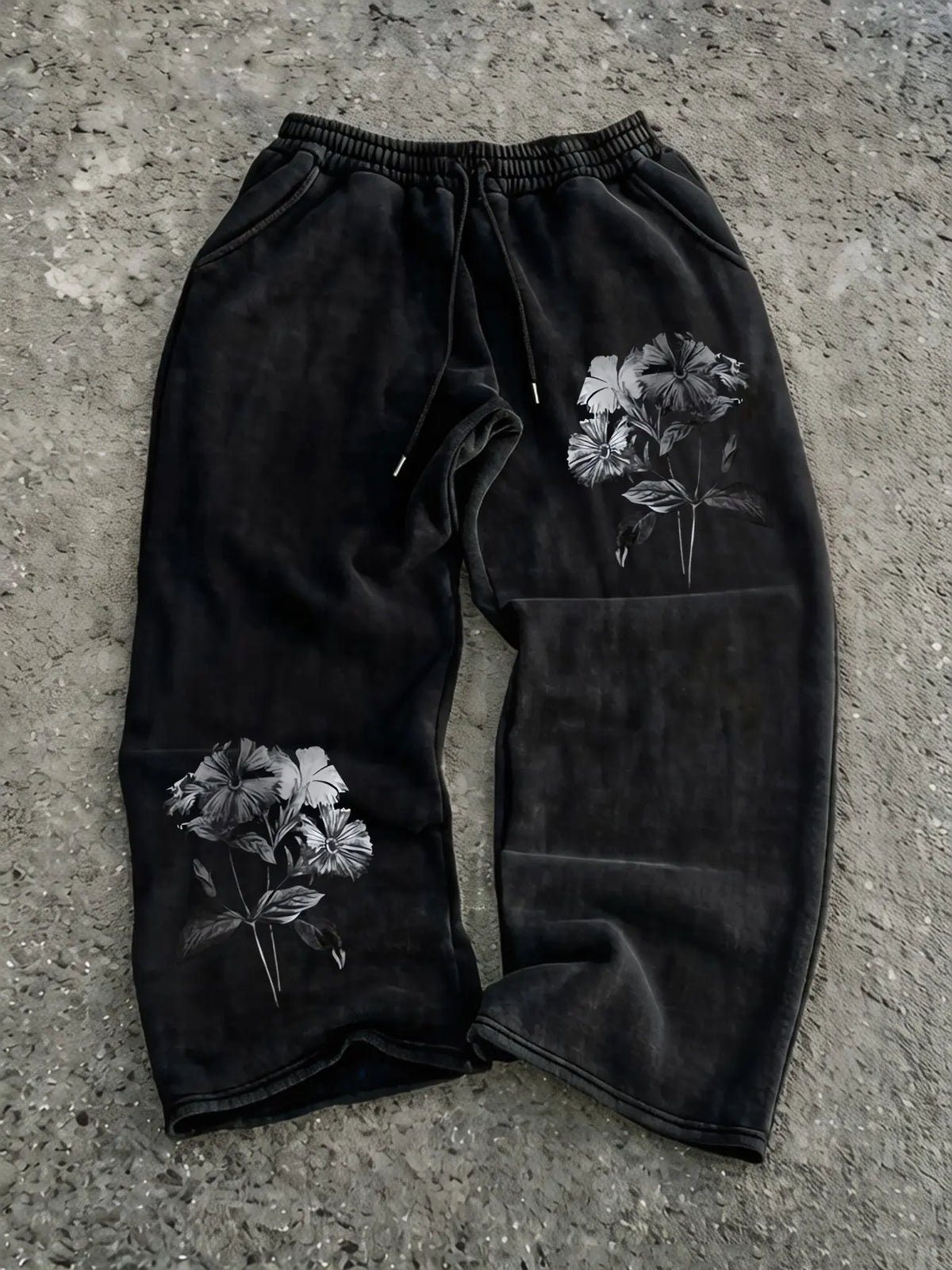 Men's Y2K Gothic Rose Print Long Pants, Casual Wide Leg Pants, All Seasons Wear, Casual Trouser