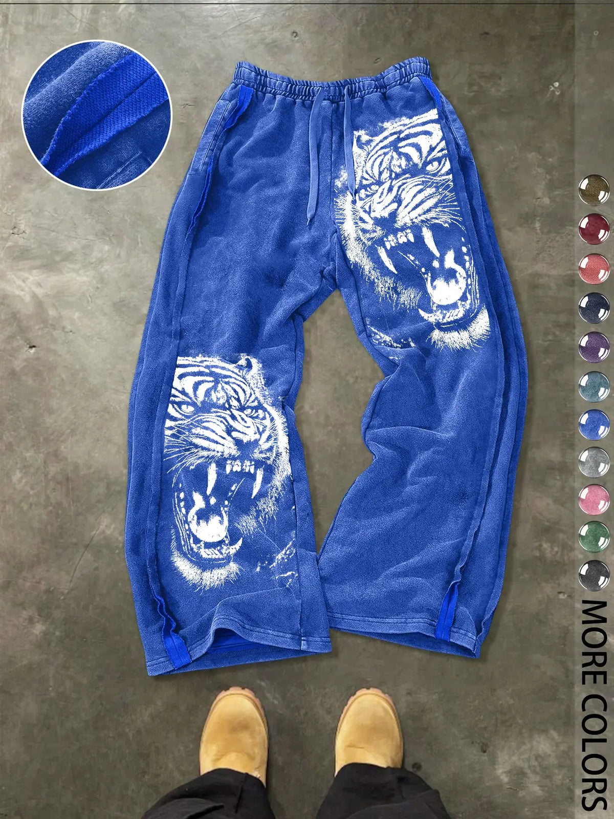 Men's Casual Loose Cotton Pants, Tiger Print, Street Style, Drawstring Waist, Ankle Length, All Seasons, Ideal for Outdoor & Gifts