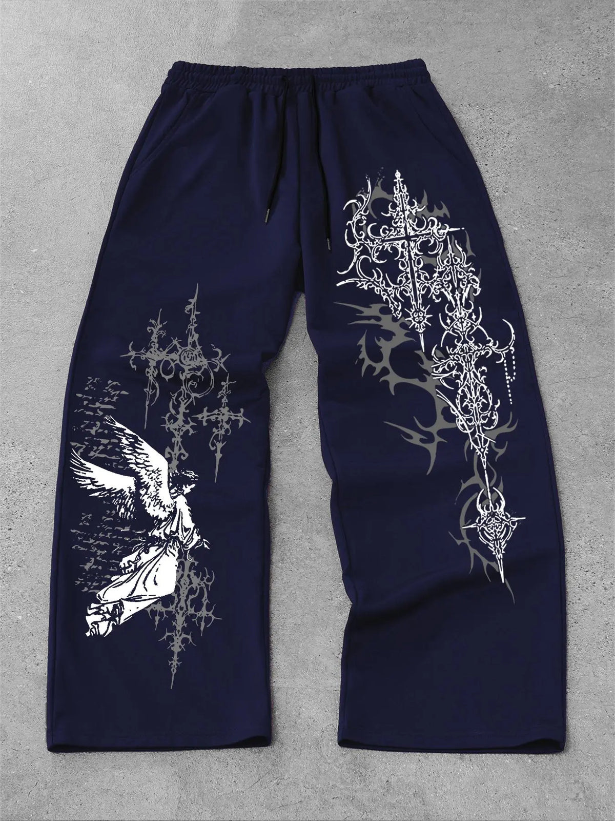 Men's and women's straight-leg Fitted pants featuring Gothic, Graphic Prints and angel motifs, These pants are perfect for streetwear, All Seasons Trousers, and ideal for both campus and everyday wear