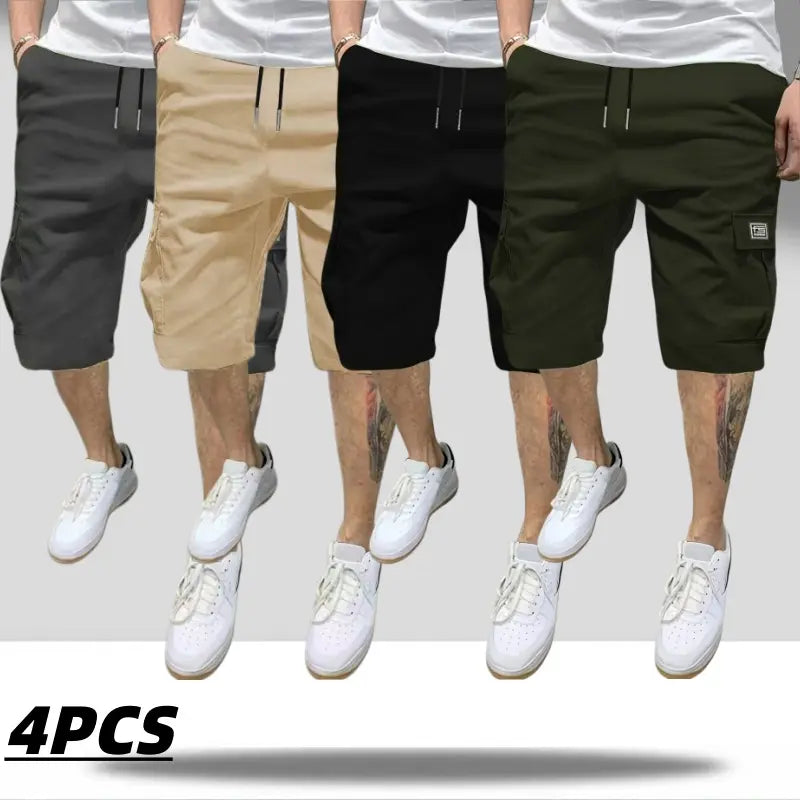 Men's 4-Pack Cargo Shorts Lightweight Summer Casual Trendy Style Multi-Pocket Practical Storage Design Adjustable Drawstring Elastic Waistband Loose Fit Breathable Ideal for Everyday Commuting Sports Menswear Tropical tiktokshopspringglowup tiktokshopspri