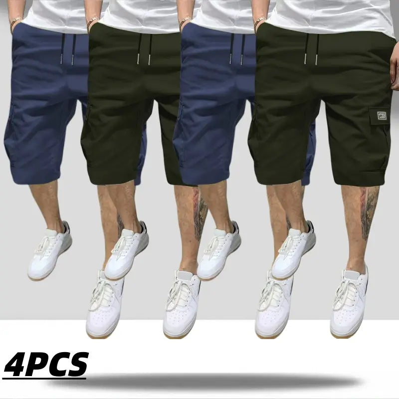 Men's 4-Pack Cargo Shorts Lightweight Summer Casual Trendy Style Multi-Pocket Practical Storage Design Adjustable Drawstring Elastic Waistband Loose Fit Breathable Ideal for Everyday Commuting Sports Menswear Tropical tiktokshopspringglowup tiktokshopspri