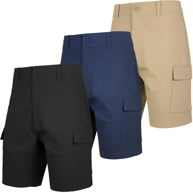 Mens 3-Pack Super Stretch Cargo Shorts with Button Closure and Zipper Pockets (Sizes: 30-42)