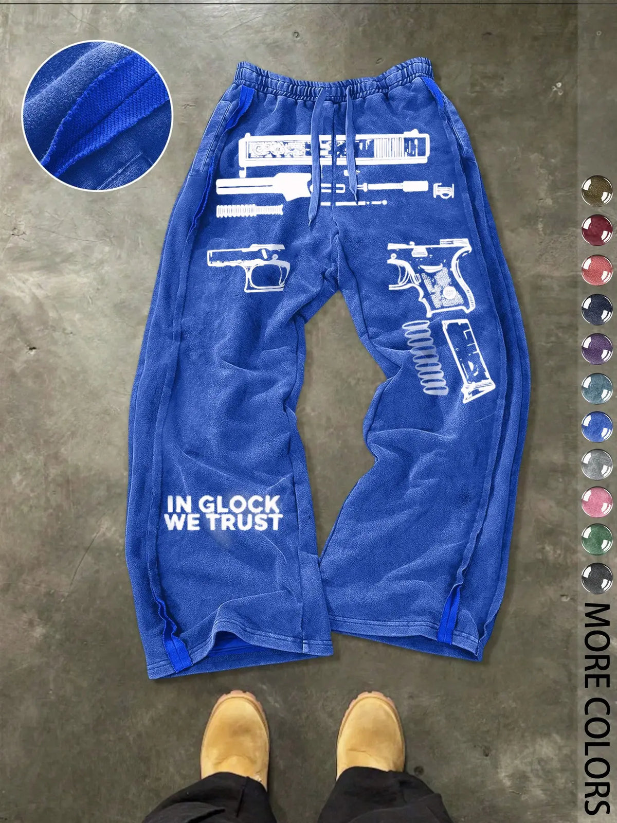 Men's Casual Cotton Sport Pants, Gun Pattern Print, Drawstring Waist, Ankle Length, Street Style, Streetwear, All Seasons, Ideal Gift