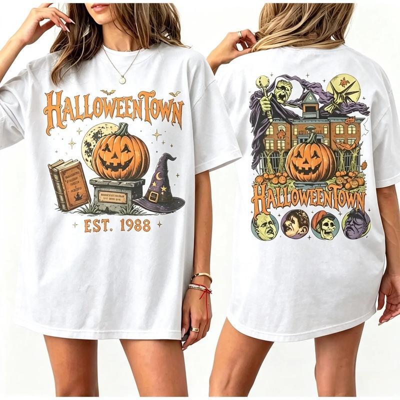 Vintage Pumpkin Witch Spooky Halloween Double-sided T-shirt, Retro Halloween Tee, Spooky Season T-shirt, 90s Halloween Shirt
