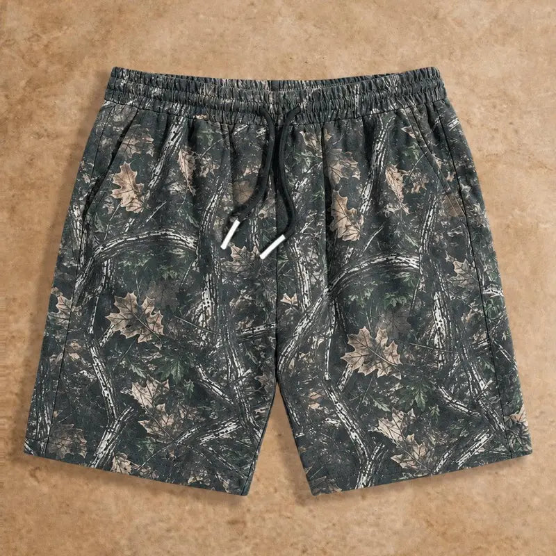 Men's H-Type Woven Casual Straight Shorts - Bold Digital Art Print, Stylish Street-Style Design, Elastic Waistband with Drawstring, Elastic Waist Moves with You, Summer-Ready Menswear