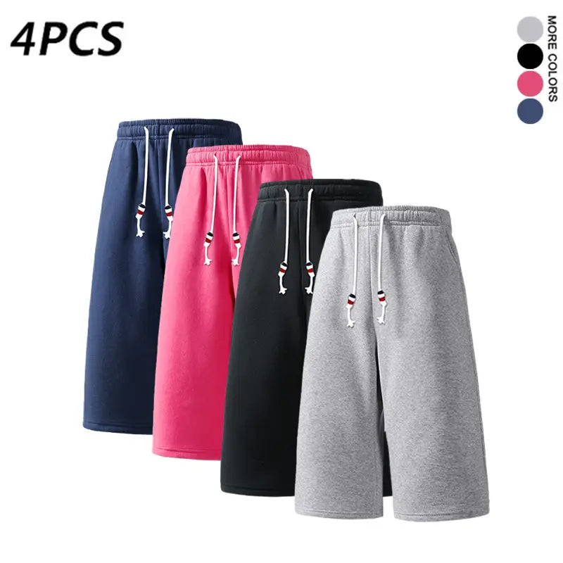 SPEEALER Men’s 4PCS Baggy Oversized Loose-Fit Mid-Length Long Sweat Shorts, 7/8 Length, Drawstring Elastic Waist, Casual Bottoms