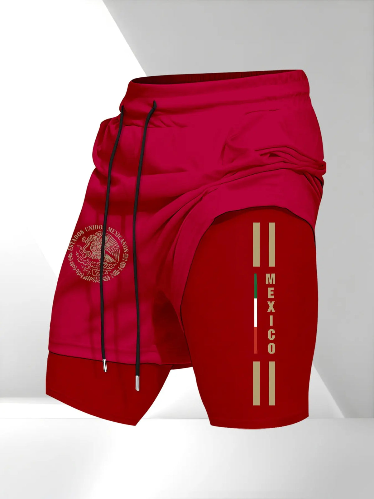 Men's Drawstring Pocket Waistband Daily, Sports Drawstring Shorts, Mexican Emblem Print, Comfortable Breathable Fabric, Durable Material, Perfect Gift