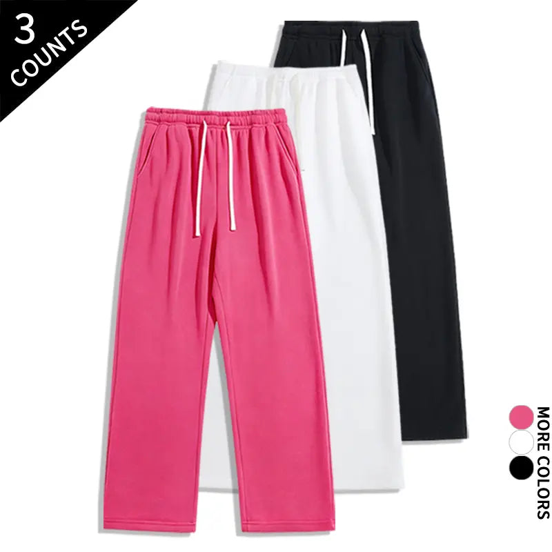 Men's 3-Pack Wide-Leg Athleisure Sweatpants - Soft Polyester Stretch Fabric, Drawstring Elastic Waist, Loose-Fit Full Length, Wide-Leg Street Fit for Daily Workout, Outdoors