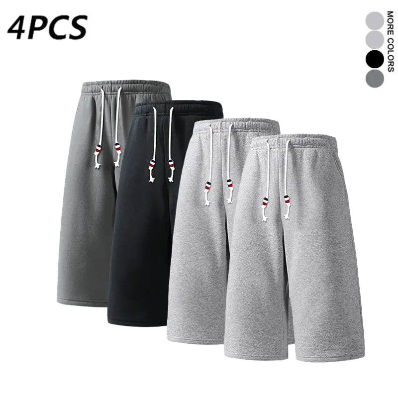 SPEEALER Men’s 4PCS Baggy Oversized Loose-Fit Mid-Length Long Sweat Shorts, 7/8 Length, Drawstring Elastic Waist, Casual Bottoms