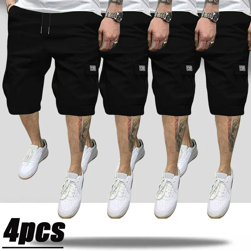 Men's 4-Pack Cargo Shorts Lightweight Summer Casual Trendy Style Multi-Pocket Practical Storage Design Adjustable Drawstring Elastic Waistband Loose Fit Breathable Ideal for Everyday Commuting Sports Menswear Tropical tiktokshopspringglowup tiktokshopspri