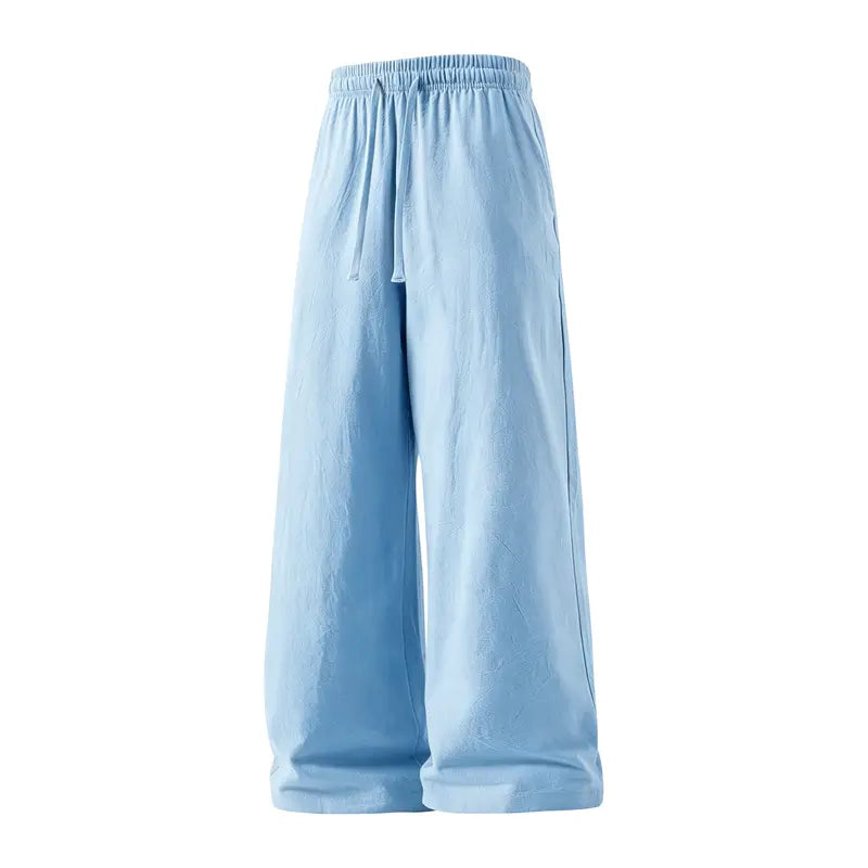 Men's 2-Pack Casual Linen-Cotton Blend Drawstring Pants, Baggy Fit, Lightweight, Anti-Wrinkle, Non-See-Through Menswear Trousers