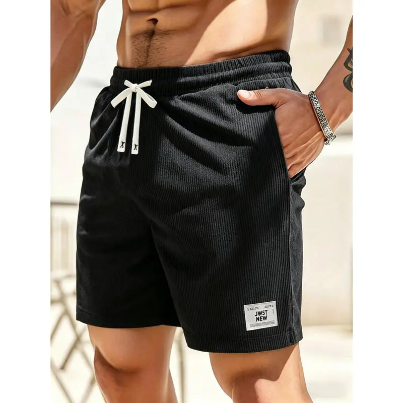 Men's drawstring waist shorts casual everyday wear - loose-fit summer shorts with standout letter print, breathable comfortable casual style for men, adjustable drawstring, versatile streetwear look