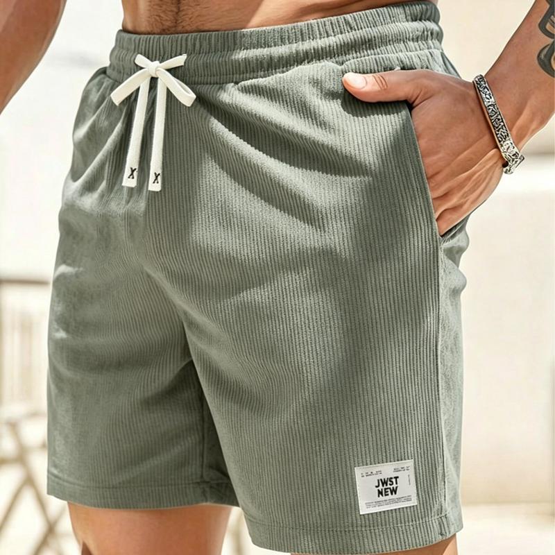 Men's drawstring waist shorts casual everyday wear - loose-fit summer shorts with standout letter print, breathable comfortable casual style for men, adjustable drawstring, versatile streetwear look