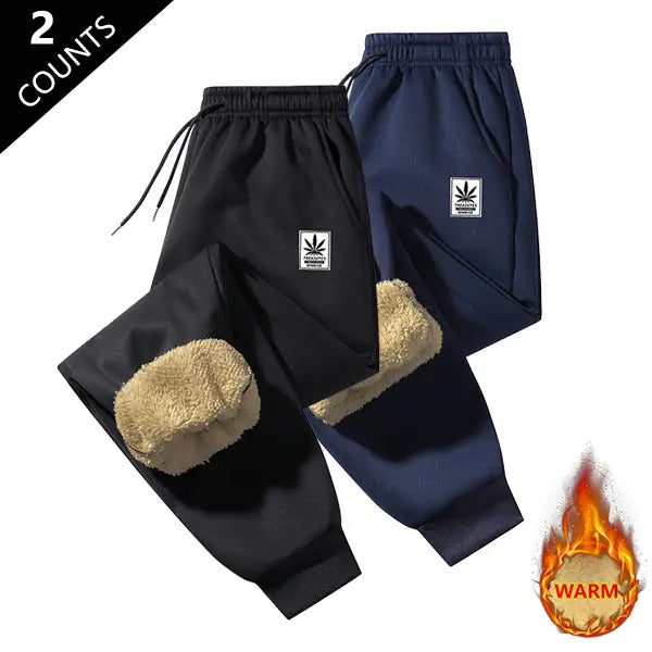 Men's 2-Pack Winter Warmth Insulated Pants - Premium Windproof Winter Trousers with Elastic Waistband, Suitable for Home, Outdoor Activities, and Travel - Machine Washable and Hand Washable, Fleece Lined Cold Weather Pants with Athletic Cuff Bottoms