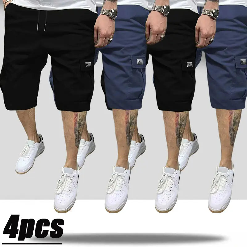 Men's 4-Pack Cargo Shorts Lightweight Summer Casual Trendy Style Multi-Pocket Practical Storage Design Adjustable Drawstring Elastic Waistband Loose Fit Breathable Ideal for Everyday Commuting Sports Menswear Tropical tiktokshopspringglowup tiktokshopspri