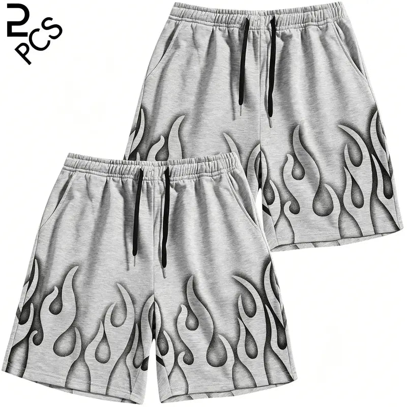 Men’s 2-Pack 5-in Athletic Gym Shorts, Sporty Chic 1990s Aesthetic Graphic Casual Street Shorts with Elastic Waistband, Drawstring, Matching Y2K Hip-Hop Menswear Design