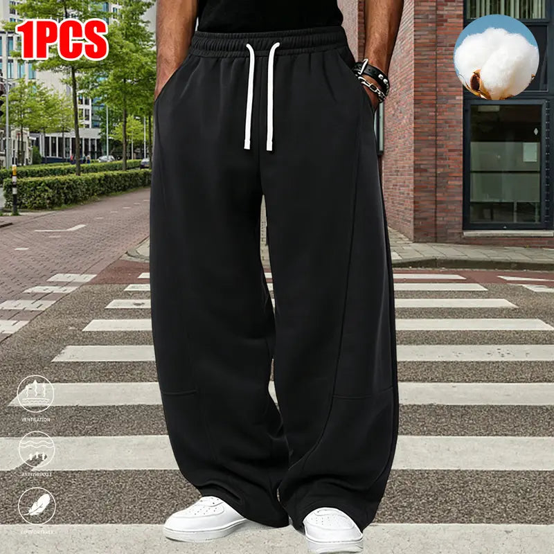 Men's Cotton Blend Casual Athletic Pants - All-Season, Casual Comfy Fit, Loose-Fit, Mid-Waist, Straight Cut, Solid Color, Mid-Winter Long Pants with Pockets, Xlarge for Everyday Wear