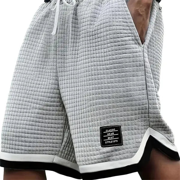 Men’s Plus-Size Knitted Waffle Shorts - Menswear Bottoms with Elastic Drawstring Waist, Stretchy Breathable Soft Fabric, Plain Gray Plus Size Clothes Clothing for Summer Casual Driving OOTD