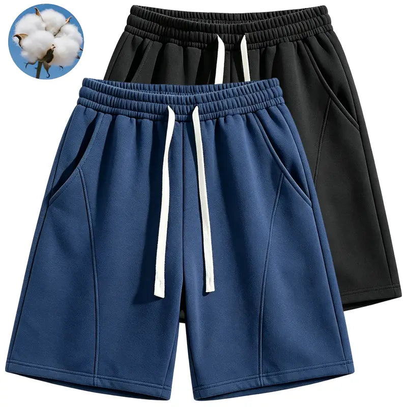 Men's 2-Pcs Baggy Polyester Gym Shorts - Male Clothing with Adjustable Drawstring, Elastic Comfortable Waist, Above-the-Knee Loose Workout Bottoms for Summer, Casual Back-to-School Wear, Adjustable Drawstring Men's Shorts