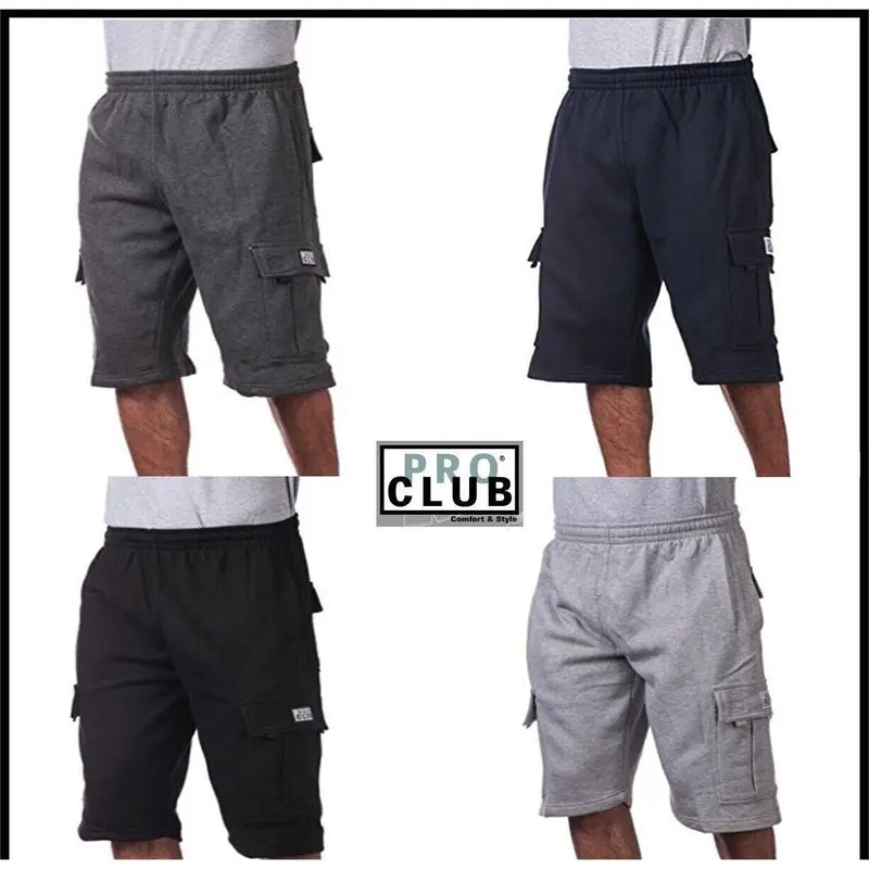 Pro Club Men's Cargo Sweat Shorts - 6 Pockets, Fleece Cotton-Polyester Fabric, Elastic Relaxed Cozy Hip Hop Fit, Cold Wash Menswear, Beige Utility Shorts, S, 2X, Cute New Year Style
