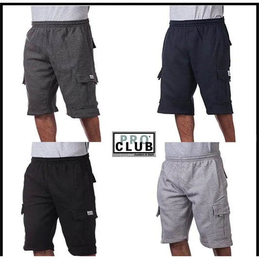 Pro Club Men's Cargo Sweat Shorts - 6 Pockets, Fleece Cotton-Polyester Fabric, Elastic Relaxed Cozy Hip Hop Fit, Cold Wash Menswear, Beige Utility Shorts, S, 2X, Cute New Year Style