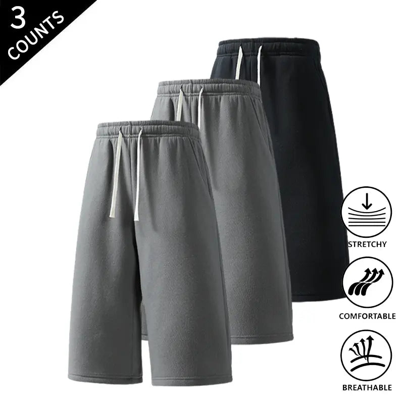 Men's 3-Pack Knee-Length Baggy Oversized Loose Drawstring Casual Long Shorts, Urban Street Fashion Menswear Bottoms