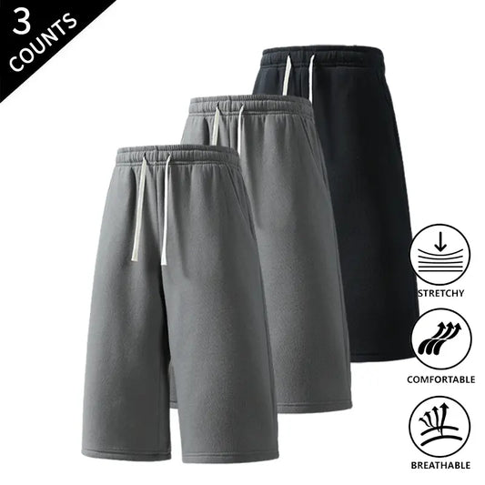 Men's 3-Pack Knee-Length Baggy Oversized Loose Drawstring Casual Long Shorts, Urban Street Fashion Menswear Bottoms