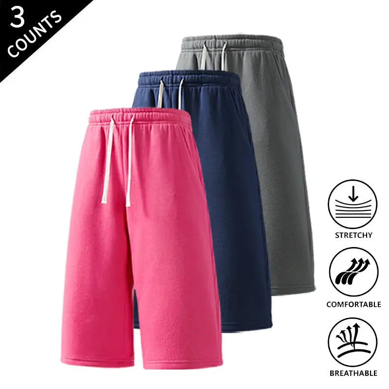 Men's 3-Pack Knee-Length Baggy Oversized Loose Drawstring Casual Long Shorts, Urban Street Fashion Menswear Bottoms