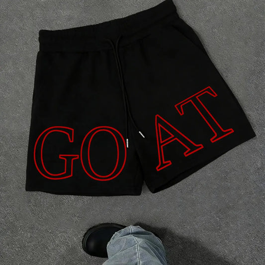 Goat Letter Print Shorts, Summer Essential, Simple and Elegant, Boston Letter Print Shorts, Casual Fitted Style, Athleisure Shorts