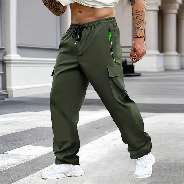 Men's Multi-Pack Cargo Work Pants - Lightweight Stretch Waist Activewear with Multiple Pockets, Comfortable Fit Casual Athletic Men's Wear, Plain Outdoor to Office Menswear