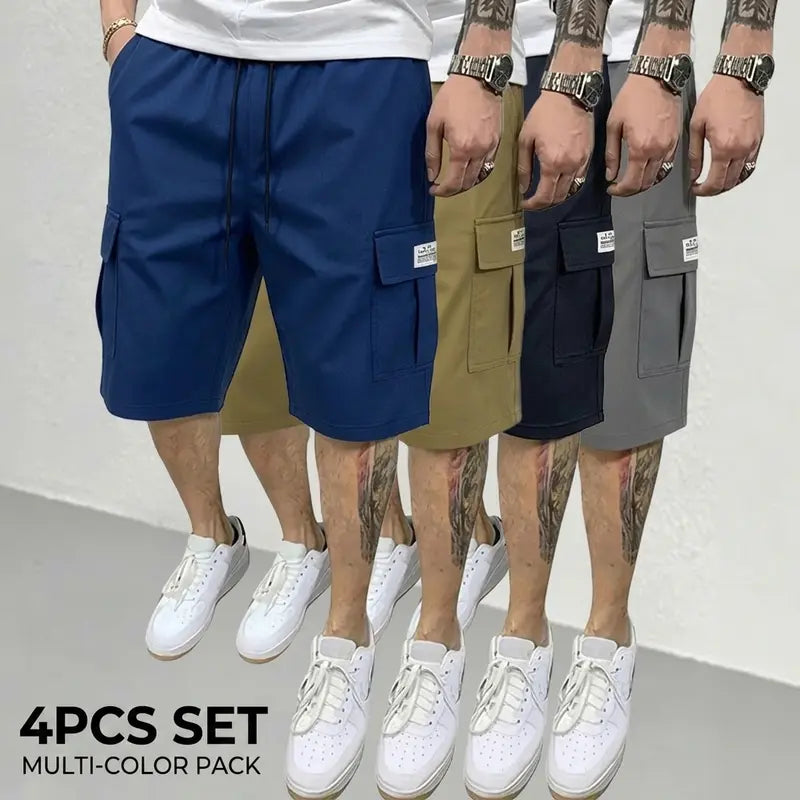Men’s shorts set — brown/black/dark navy blue/green — slanted cargo pockets — versatile casual wear — everyday use — men’s cargo shorts Beige,father'sdaygifts