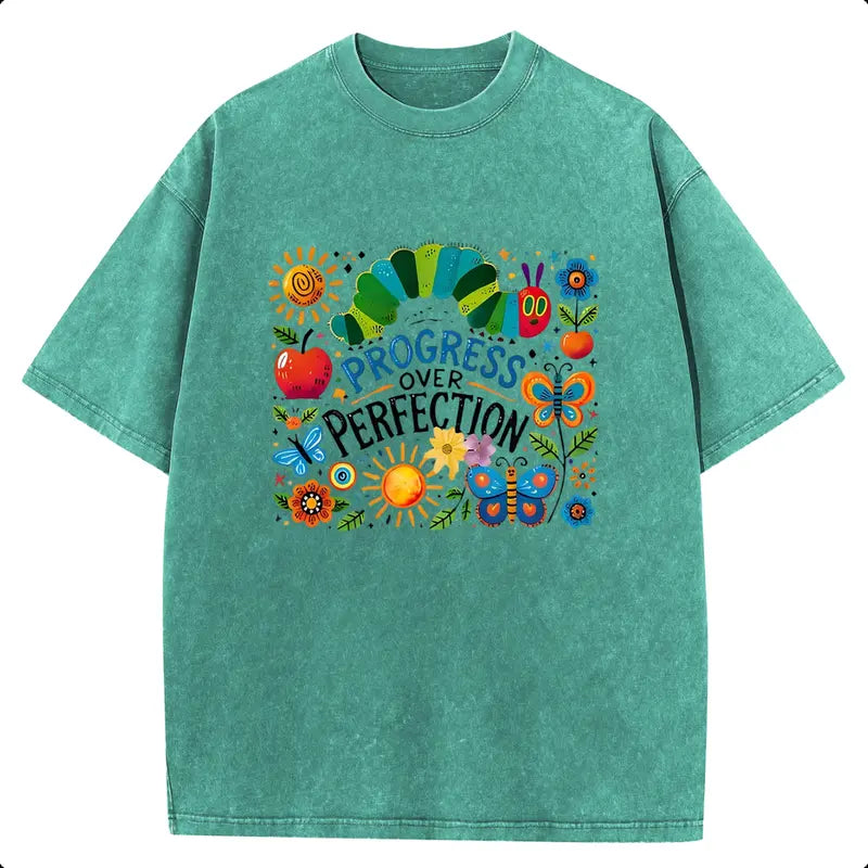 Holafish 2026 Pure Cotton Crewneck Oversized "The caterpillar" Printed Acid Wash T-Shirt Retro Graphic Printed Unisex Fashion Tees Deals For You Days Summer Deals For You Days