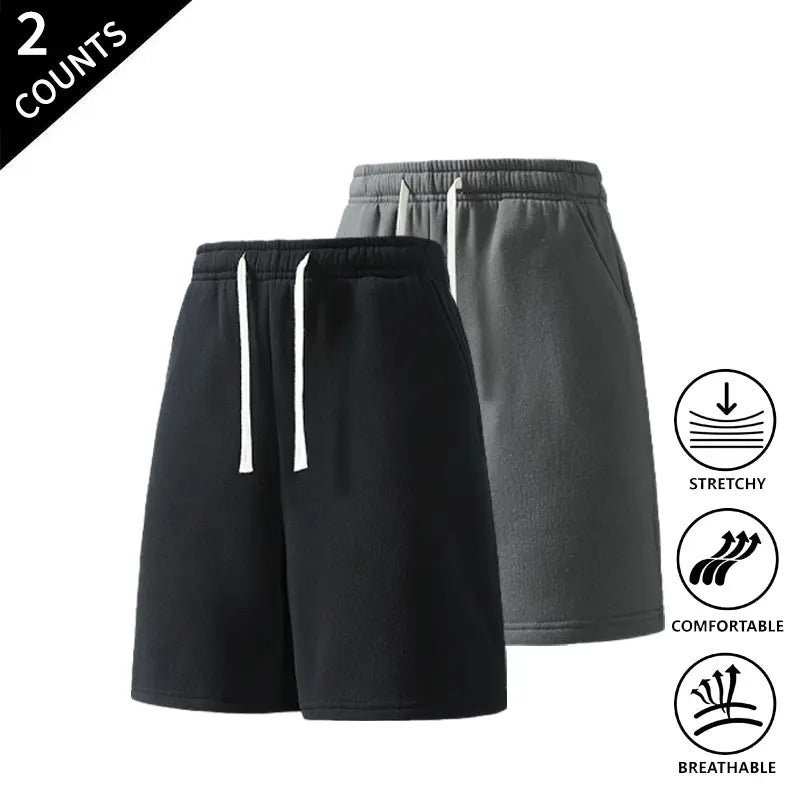 2-Pack Men’s Casual Sweat Shorts, Elastic Drawstring Waist, Comfortable Loose Fit Lounge & Streetwear Shorts for Everyday Wear