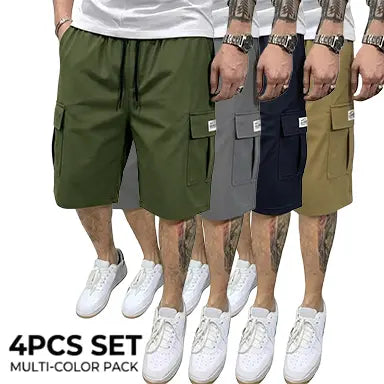Men’s shorts set — brown/black/dark navy blue/green — slanted cargo pockets — versatile casual wear — everyday use — men’s cargo shorts Beige,father'sdaygifts
