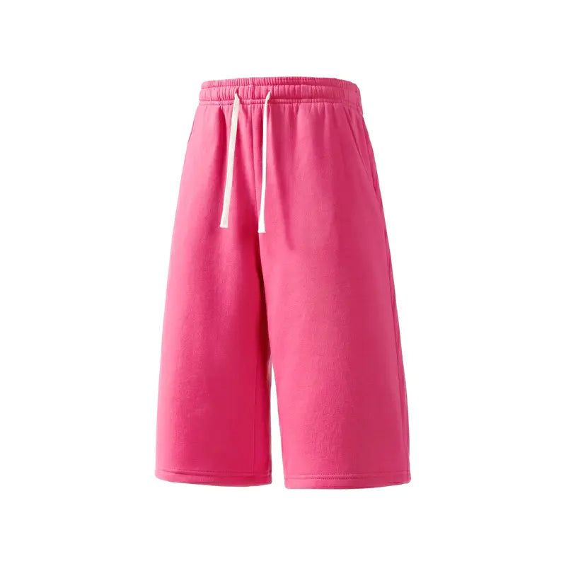 Men's Plain Stretchy Polyester Mid-Calf Cropped Trousers 4-Pack - Activewear Bottoms, Move with Ease, Outdoor Ready for Casual Use - Light Gray, Black, Rose Red, Navy Blue