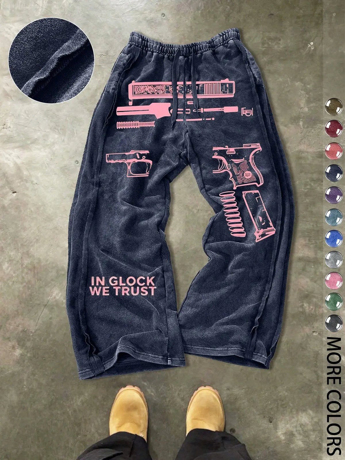 Men's Casual Cotton Sport Pants, Gun Pattern Print, Drawstring Waist, Ankle Length, Street Style, Streetwear, All Seasons, Ideal Gift