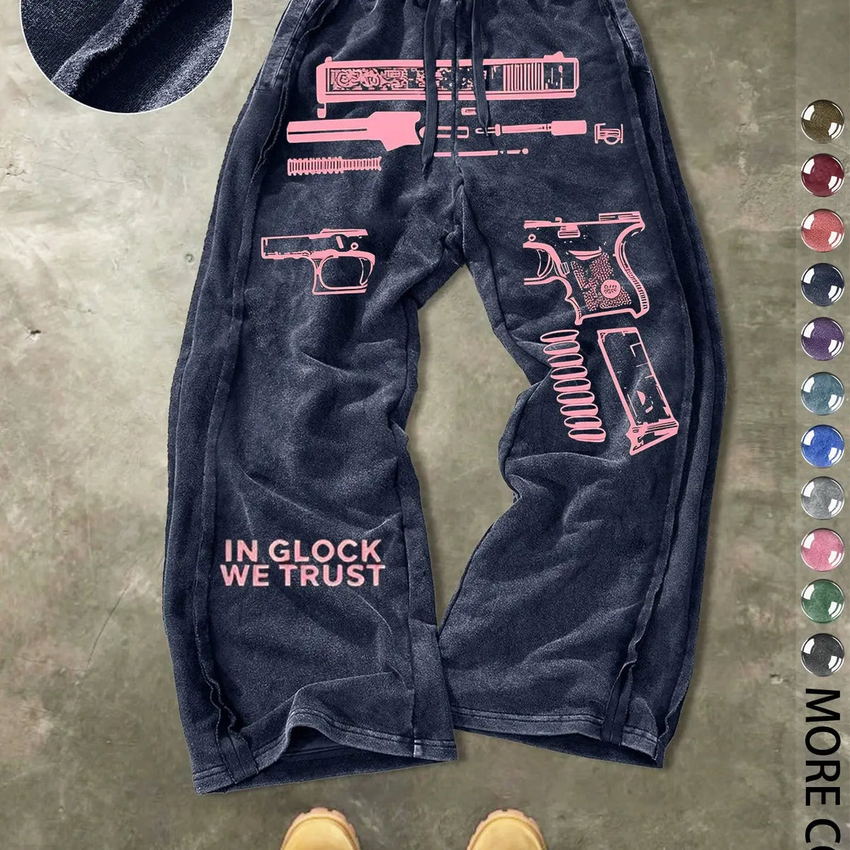 Men's Casual Cotton Sport Pants, Gun Pattern Print, Drawstring Waist, Ankle Length, Street Style, Streetwear, All Seasons, Ideal Gift
